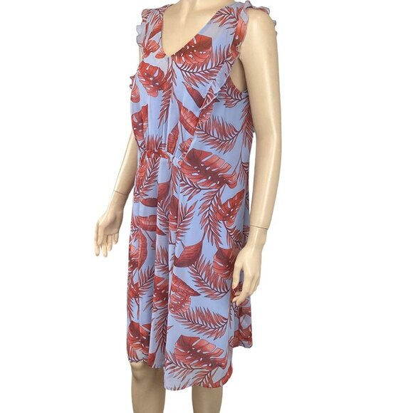 Cabi Tropical Print Dress V-Neck Sleeveless Ruffle Trim Size Small‎ Blue & Red - Picture 4 of 7